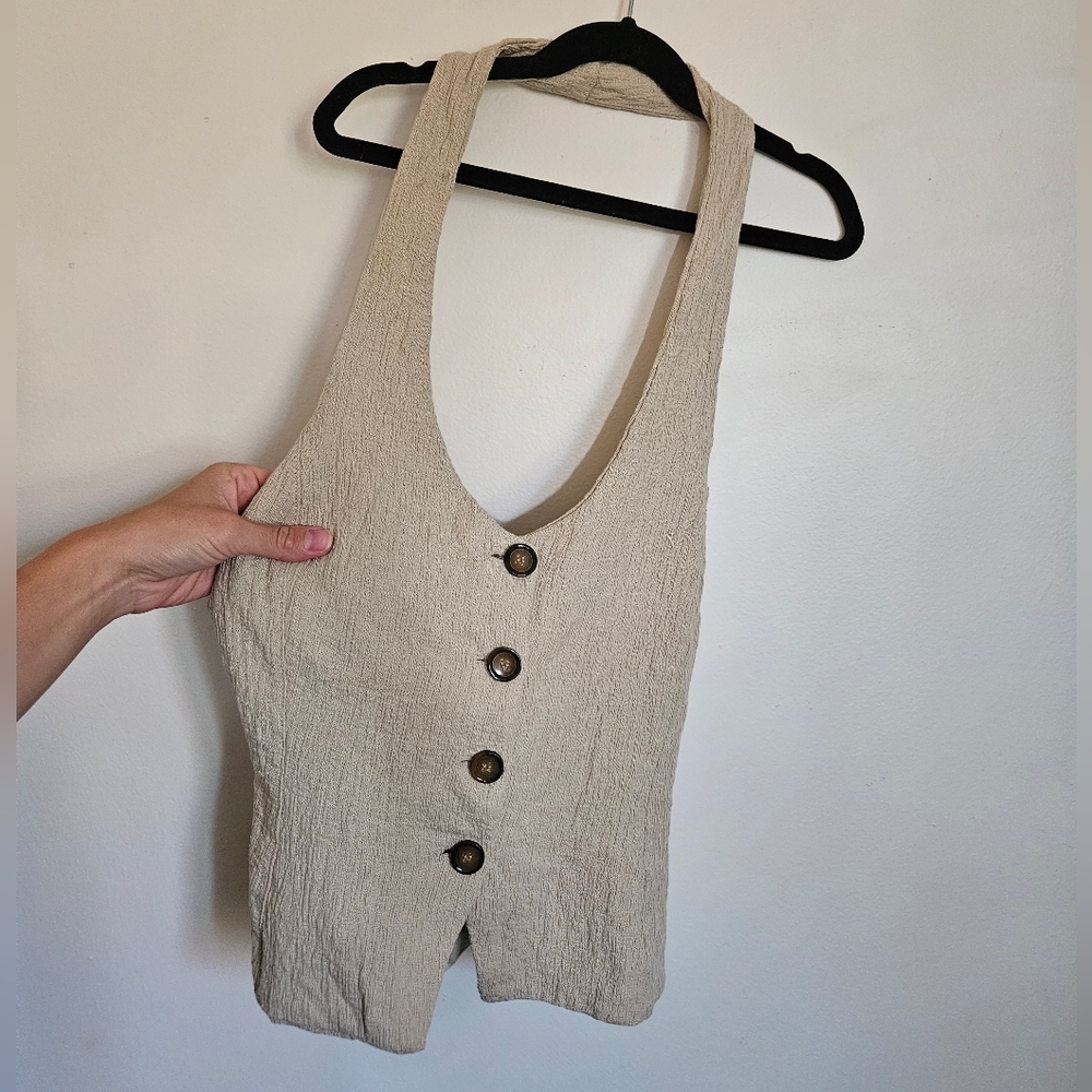 Anthropologie Beige Button-Down Women's Halter Top